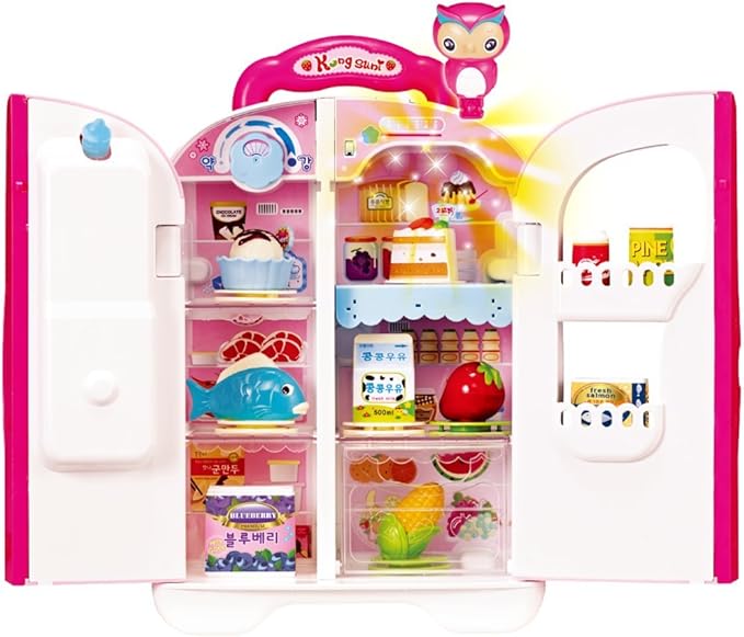 Kongsuni Series Talking Toy Fridge for Kids, Toy Refrigerator Toy Food Set Real Water Comes Out Toy Water Dispenser (Korean)