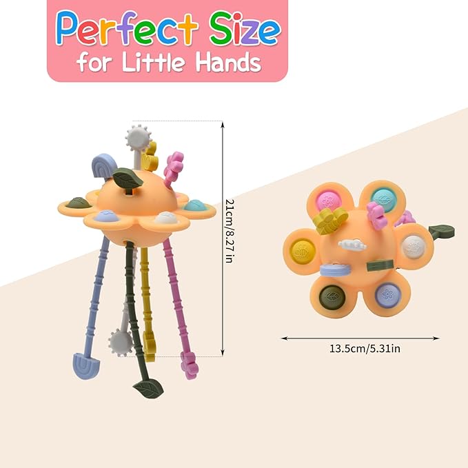 Silicone Baby Sensory Montessori Toys & Pull String Teething Toys for 6-12-18 Months, Toddler Birthday Gift Car Seat Airplane Travel Toy for 1 2 Year Old Boy Girl Infant 8 9 10 Months Old (Orange)