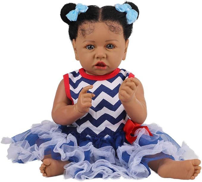 HOOMAI Lifelike Reborn Baby Dolls with Soft Body African American Realistic Girl Doll 22.8 Inch Best Birthday Gift Set