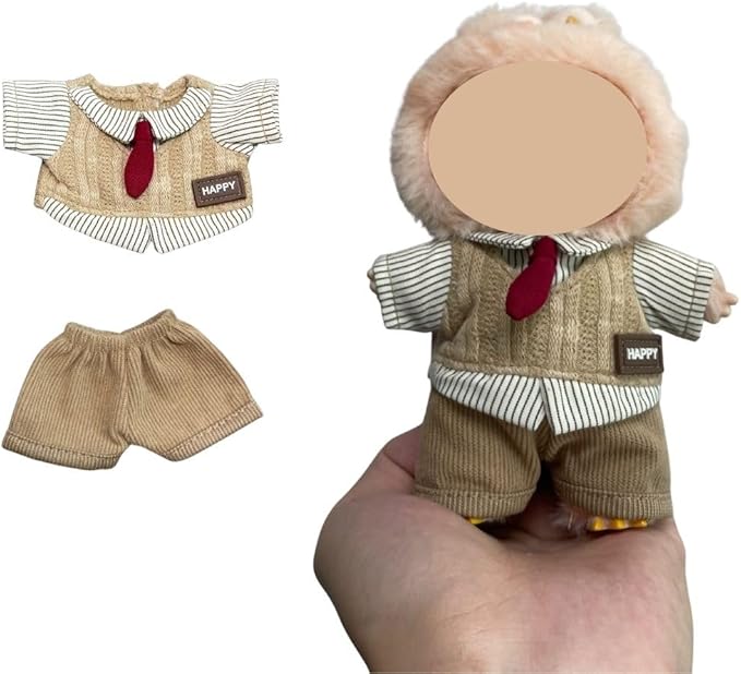 17cm/15cm Doll Clothes,2 Piece British Style Set: Knitted Sweater and Beige Shorts, Preppy Retro Doll Fashion Accessories
