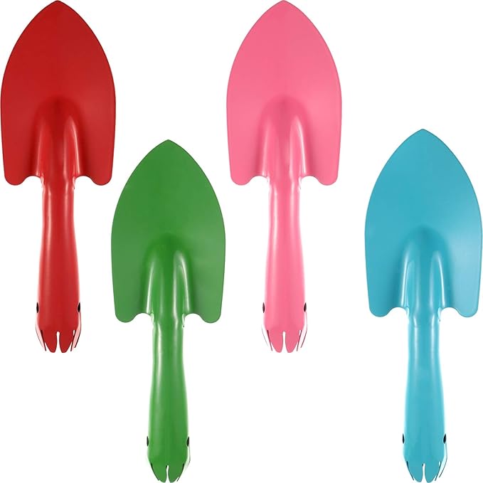 Honoson 4 Pieces 8 Inch Mini Trowel Set Sand Shovels Small Metal Hand Shovel Colorful Toy Spades Garden Tools for Beach Soil Planting Digging Gardening Transplanting