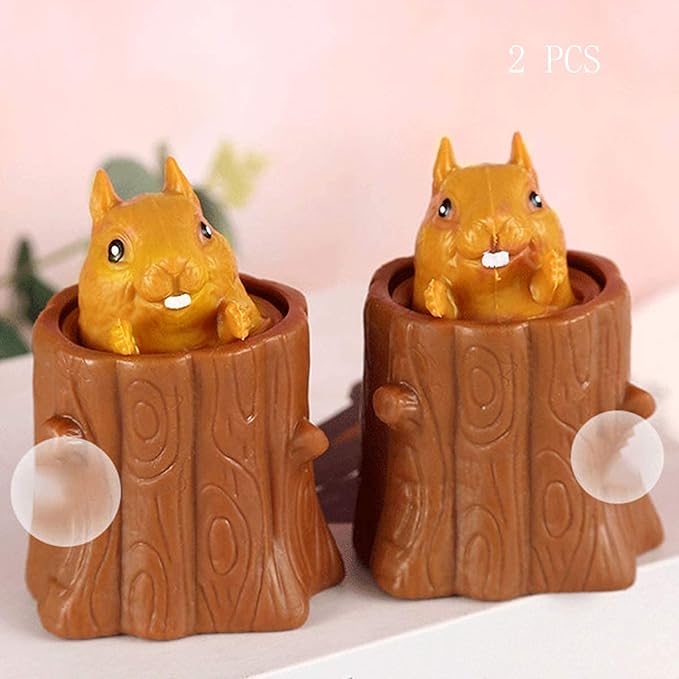 3 PCS Set Squeeze Squirrel Toys Decompression Evil Squirrel Cup, Sensory Fidget Toys, Squishes Toy Stress Relief for Kids & Adult Tricky Funny Squeeze Toys