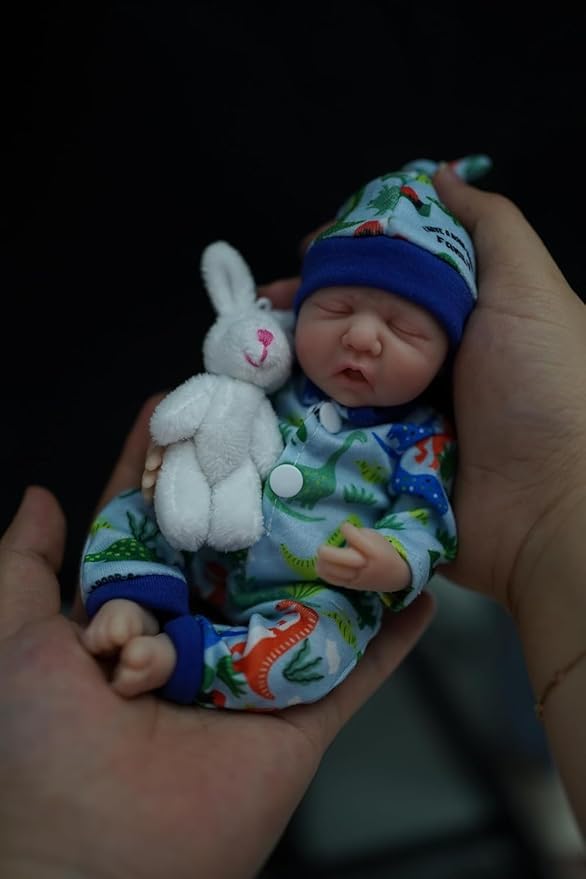 7 Inch Mini Silicone Baby, Reborn Baby Dolls Silicone Full Body Boy Eric, Realistic Newborn Baby Doll Real Life Miniature Baby Doll with Feeding Accessories