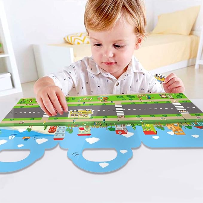 RUSON Reusable Sticker Book for Kids, 2 Sets Educational Learning Toys Travel Stickers Activity Books for Toddler Girls Boys Age 3+ Birthday Gifts - Vehicle & Dinosaur