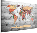 artgeist Acoustic Canvas Wall Art Print World Map 35x24 in - 1pcs Picture with Acoustic Foam Sound Print Artwork Room Acoustics Soundproofing World Travel Map Wood k-B-0009-b-c