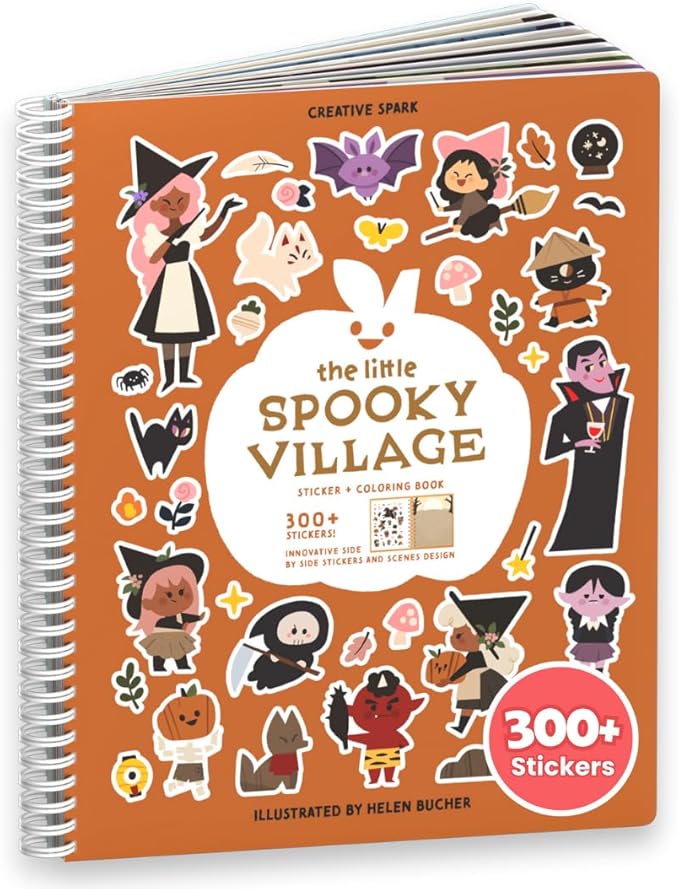 Spooky Village Halloween Stickers for Kids by Cupkin, Toddler Sticker Book, Toys Activity Book, Toddler Travel Essentials, 300+ Halloween Stickers + 8 Sticker Scenes and Coloring Pages