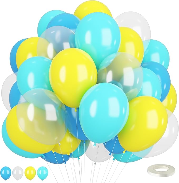Teal and Yellow Balloons,Party Decorations,Clear Balloon Yellow Blue Teal Clear Balloon for Boy Girls Birthday Baby Shower Party Supplies