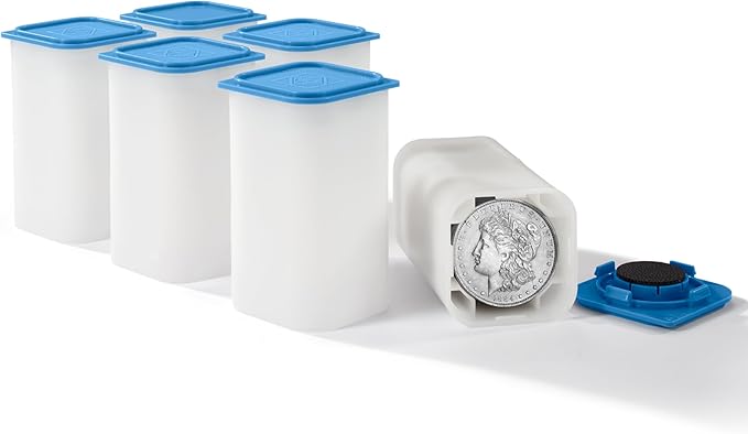 LIGHTHOUSE - Square Coin Tubes for 20 Coins - Perfect for Morgan, Peace, 1 oz Rounds - Intercept Corrosion Protection (38-39mm) - Pack of 6
