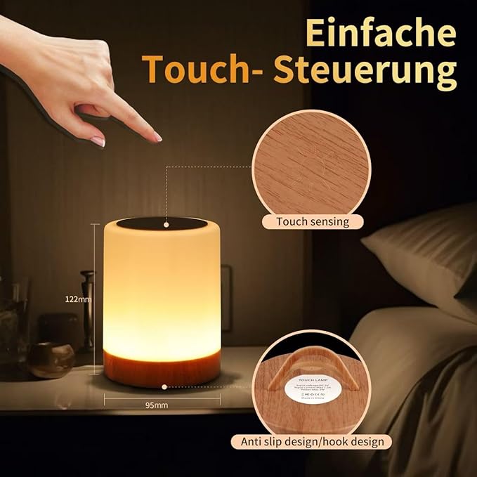 OORUN Touch Bedside Table Lamp,13 RGB Colors & 5 Brightness, USB Rechargeable Desk Lamp, Remote Control Dimmable Night Light with RGB Color Changing,Portable Lamp for Baby, Bedroom, Living Room