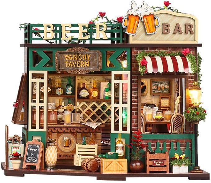 DIY Miniature House Kit, Mini House Building Kit, DIY Book Nook Kit, Tiny Model House for Adults to Build, Beginner 3D Wooden Book Nook, for Family Friends (Tavern)