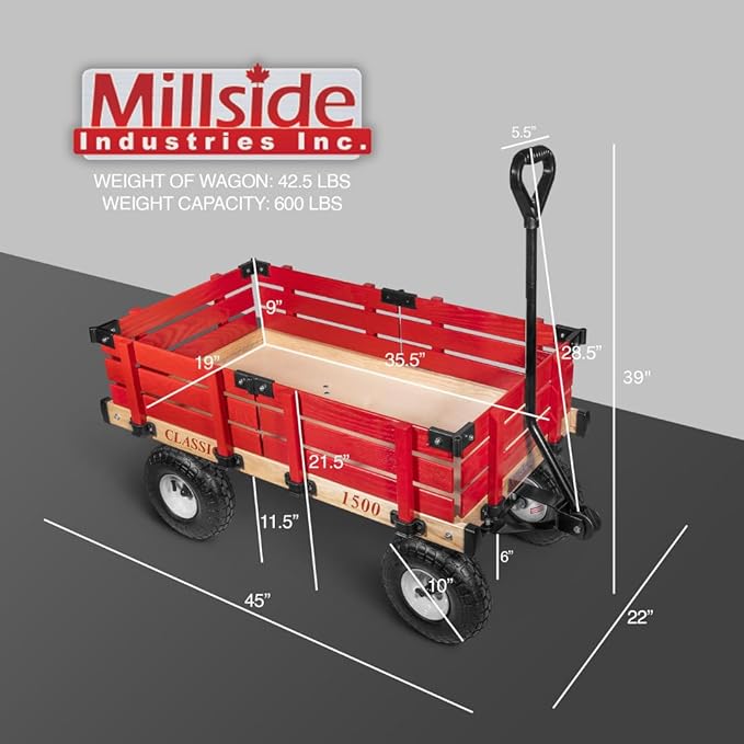 Millside Industries Classic Wood Wagon with Red Removable Wooden Racks