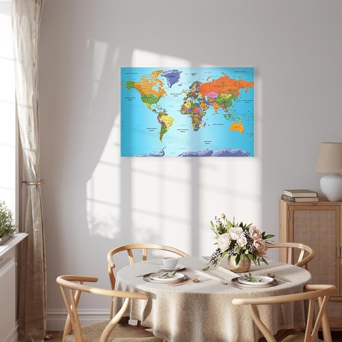 artgeist Canvas Wall Art Print World Map 35x24 in - 1pcs Picture with Acoustic Foam Sound Print Artwork Room Acoustics Soundproofing World Travel Map k-A-0104-b-d