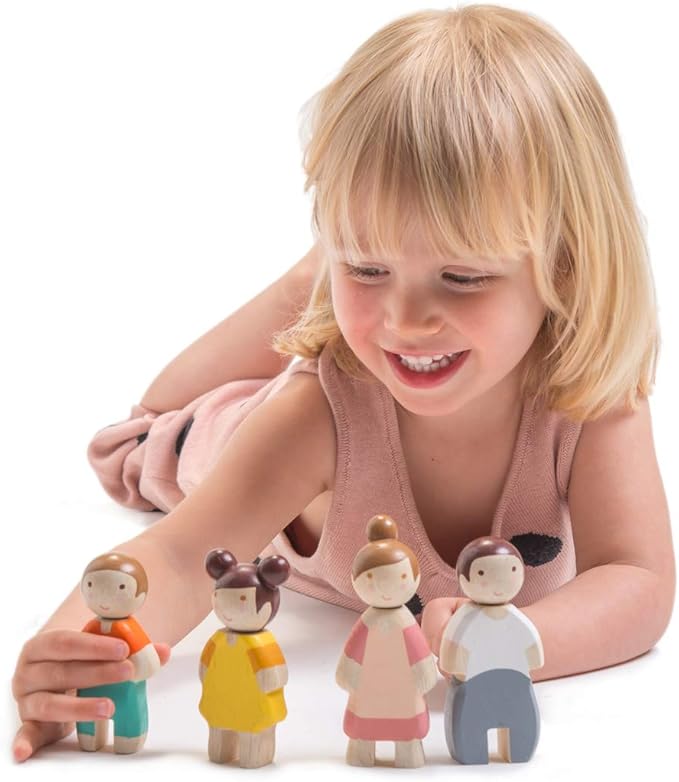 Tender Leaf Toys - The Leaf Family - 4 Pcs Wooden Family Mini Dolls Playset for Children, Kids Miniature Pretend Play Dollhouse Figures, Includes Parents, Sibling - Age 3+