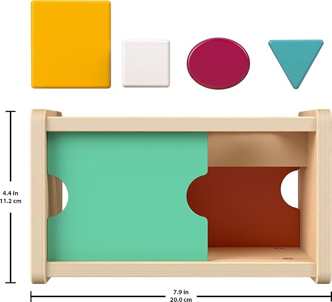 Fisher-Price Wood Montessori Toy Object Permanence Box Sort & Find, American Montessori Society Seal of Excellence, Wooden Shape-Sorter Learning Activity for Baby Ages 1+ Years (Amazon Exclusive)