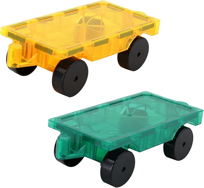 Magnetic Tiles Car Set Truck Kit Toy with Stronger Magnets, Educational Magnet Cars with Re-Enforced Hitch and Long Bed for Girls Boys Toddler Ages 3+ (Green & Yellow)
