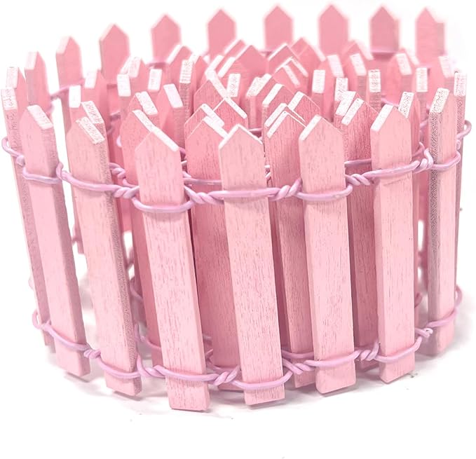 35 Inches Mini Fairy Garden Fence DIY Small Wood Decorative Picket Fence Micro Landscape Miniature Ornaments for Dollhouse, Crafts, Diorama Project, Plant Pot, Pink