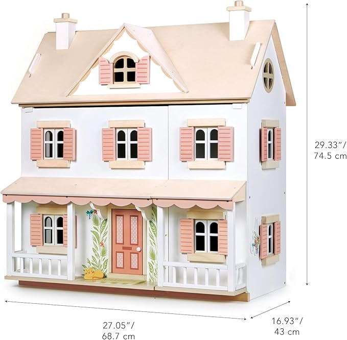 Tender Leaf Toys - Humming Bird House - 3 Story Large Wooden Colonial Style Doll House - Encourages Role-Play and Story Invention in Boys and Girls - Age 3+