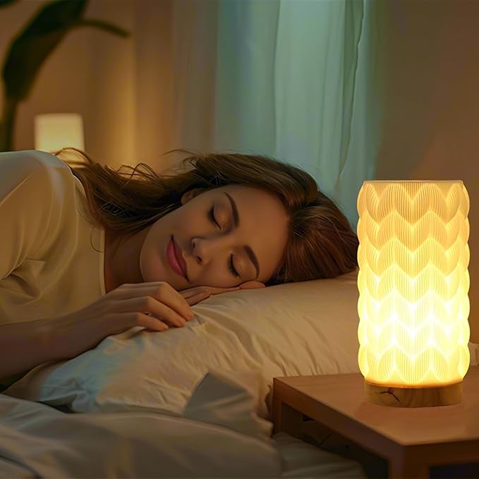Novelty Small Table Lamp for Bedroom,3 Color Vintage Style Striped Small Night Light Lamp,Mini Minimalist Bedside Lamp with Textured Shade for Living Room Nightstand Small Space Momen Room Office Dorm