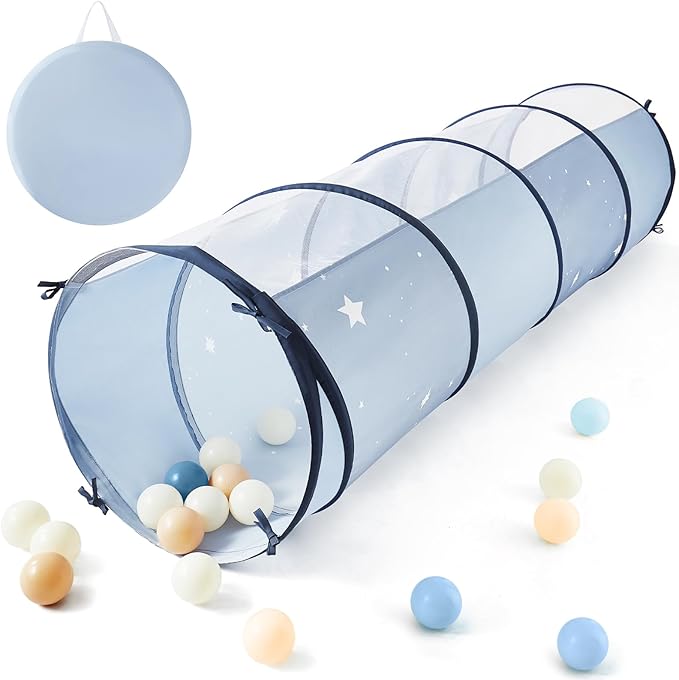 Tiny Land Kids Play Tunnel Tent for Toddlers, 69" x 18" Foldable Crawl Toys for Baby, Indoor & Outdoor Pop Up Dog Tunnel with Breathable Mesh (Blue)