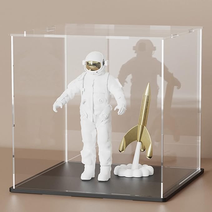 SVENJBB Acrylic Display Case, 8x8x8 Inch Cube, Clear Acrylic Box with Matte Black Base and Lid for Collectibles and Figures