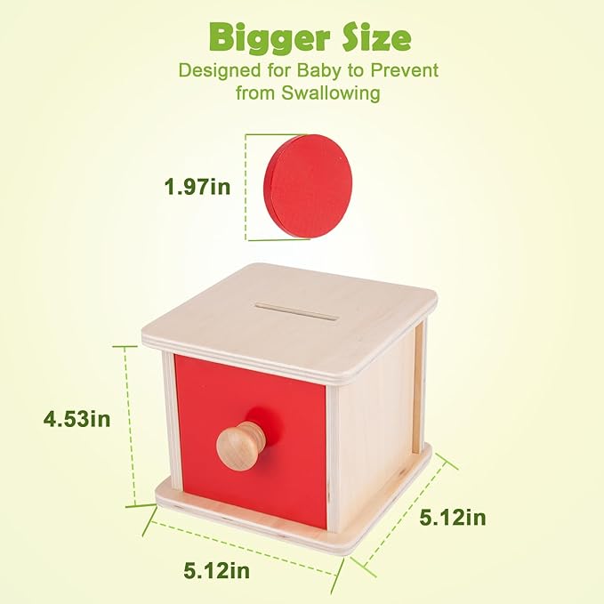 Adena Montessori Coin Lock Box,2 in 1 Object Permanence Box Toys for 1 Year Old Baby Coins,Wooden Mechanisms Help Develop Probelm Solving Skills Toys for 6-12 Month Infant Toys,Learning Kids Gifts