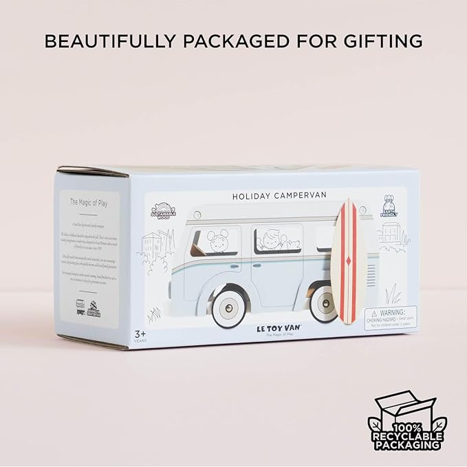Le Toy Van - Wooden Holiday Campervan with Detachable Surfboard | Suitable for 3 Year Old +