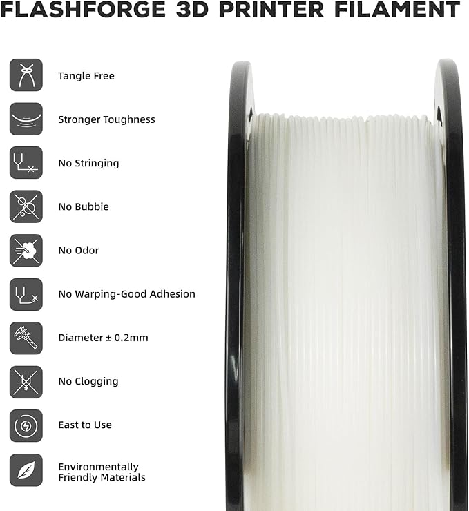 FLASHFORGE PLA Filament 1.75mm, 3D Printer Filament 1kg (2.2lbs) Spool, Dimensional Accuracy +/- 0.02mm, 3D Printing Filament Easy to Use and Fits for Most FDM 3D Printers (Natural)