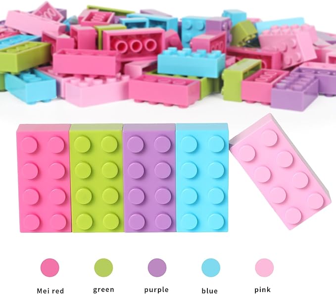 Building Bricks 121 Pieces 2x4 Multi-Color Building Block,Compatible with Classic Building Block,Creative Building Block Toys for Kids(Pink,Blue,Purple,Green,Rose red)