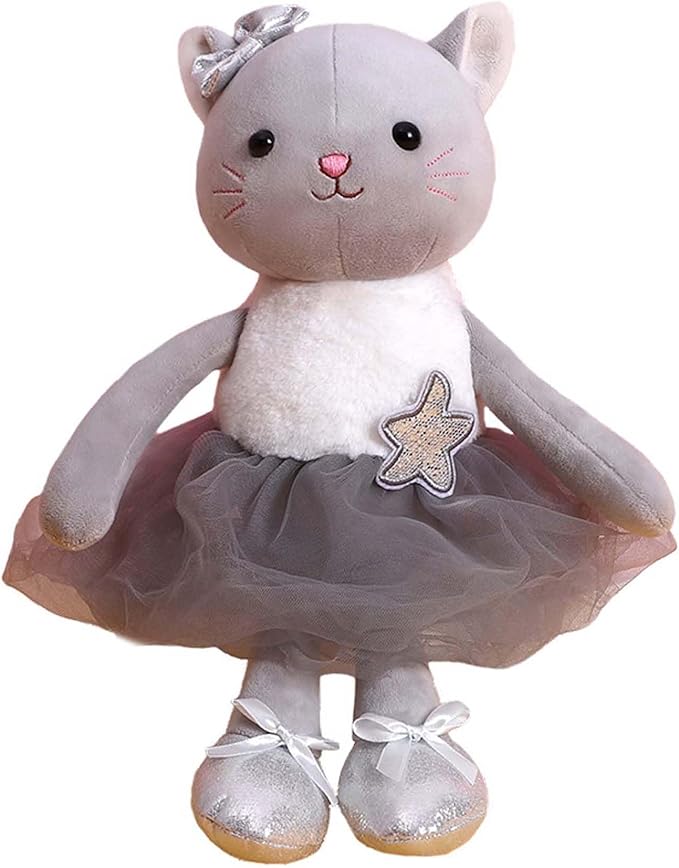 Plush Ballerina Dolls Kitten Cat Stuffed Animals Toys Ballet Dance Recital Gifts for Girls 15.5 Inches (Gray)