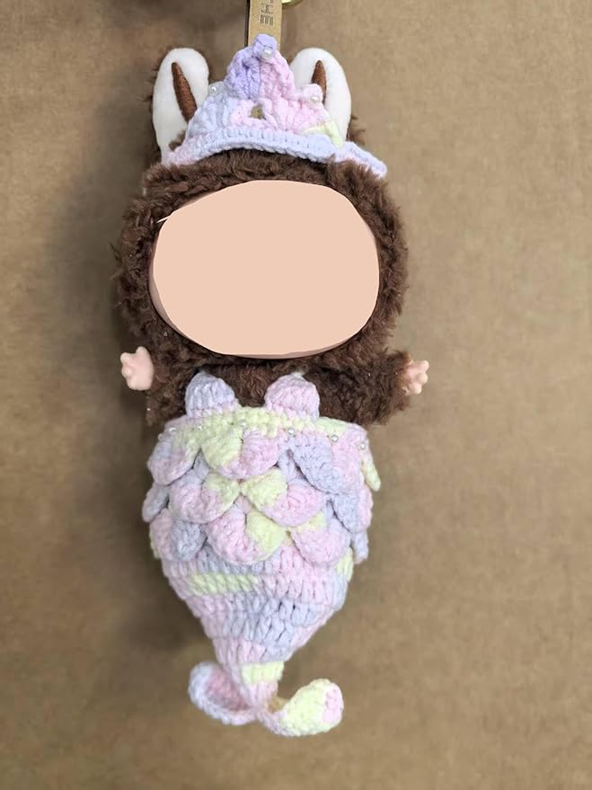 Clothes for Labubu Doll,Clothes for Doll Accessories,Hand-woven Bikini Mermaid Crochet Skirt Set,Summer Mermaid Costume Outfit Suitable for Labubu15&17cm,Dress-Up Accessories for Labubu Doll (color04)