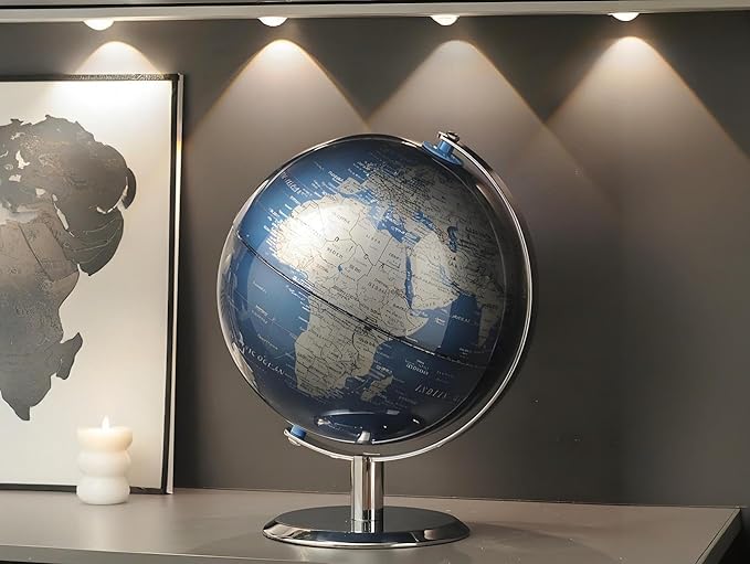 World Globe with Stainless steel Stand, 8inch Earth Modern Desktop Globe For Educational Home Office Desk Bookshelf Decor, Cool Tech Gift for Business Men Father Boys Adults & Kids