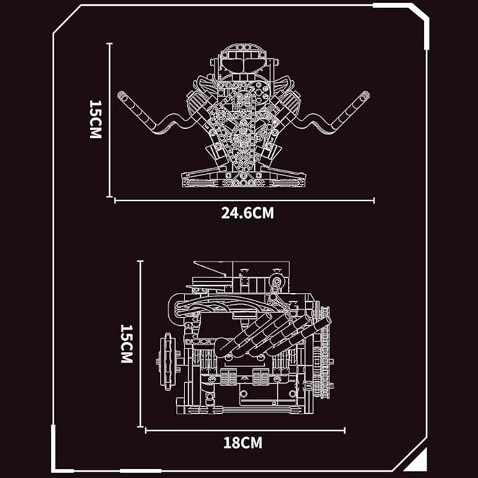 39005 V8 Engine Model Kit, Runnable, Build Your own STEM Visible Mini V8 Engine Model Kit with Lights, Adult and Adolescent Physics Science Experiment Building Block Set (665 Pcs)