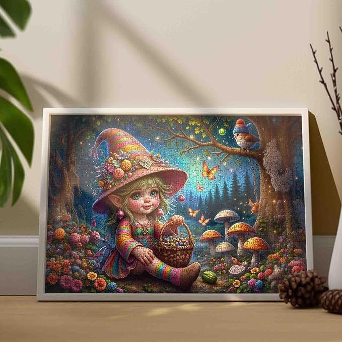 Tucocoo Rainbow Elf Girl Puzzles for Adults 1000 Piece, Cute Girl with Basket in Enchanted Forest – Fantasy Art Jigsaw for Relaxation Wall Decor, Whimsical Fairyland Puzzle Gift for Women and Teens