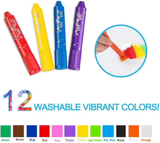 Tempera Paint Sticks, Washable Paint Sticks for Kids, Quick Drying & No Mess, Non-Toxic, Best Art Birthday Gifts for Kids (12 Colors)