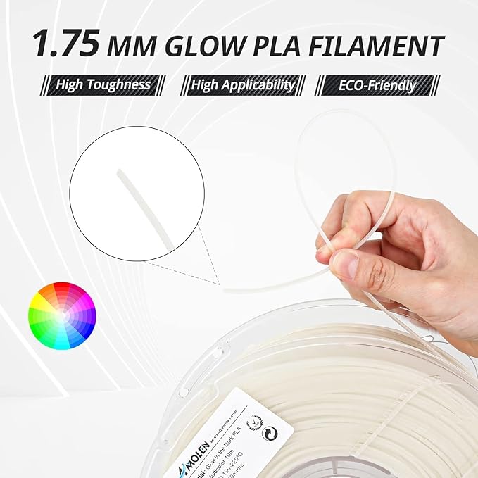 AMOLEN Rainbow PLA 3D Printer Filament, Glow in The Dark Multicolor, Blue/Green/Purple Rainbow, 10-Minute Color Shift, High Precision +/- 0.02mm, 1kg Spool for Smooth Printing