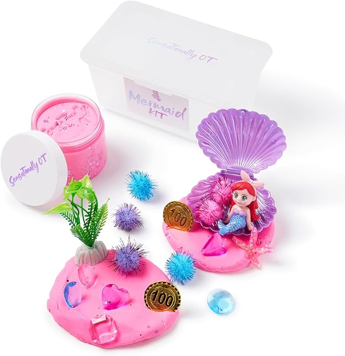 Senationally OT - 2025 Edition - Mini Mermaid Sensory Dough Kit - 1 Jar Magic Dough, Seashell Stamp, Sensory Bin & Treasure Accessories – Great Gift for Toddlers & Kids
