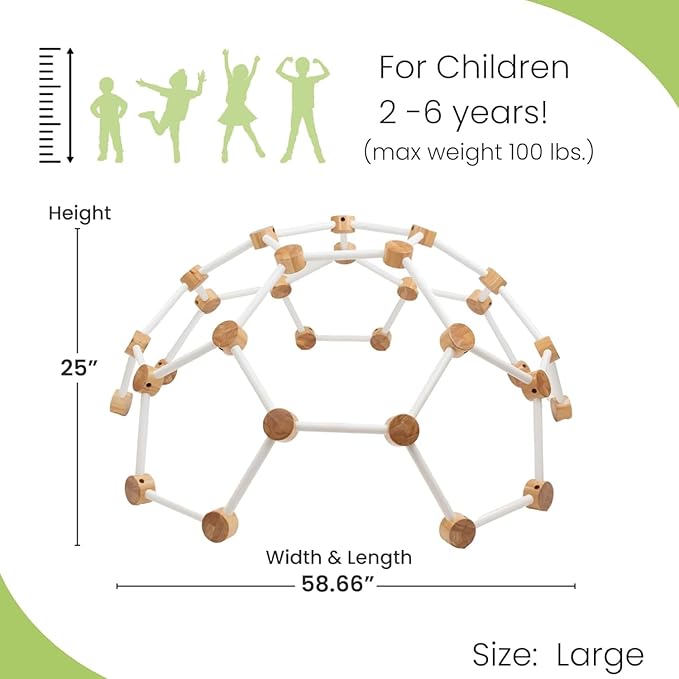 Little Partners Indoor Climbing Gym Active Play Equipment, Solid Wood Montessori Space Dome Climber for Toddlers 2-6 Years, Maximum 100 lb. Capacity, Large