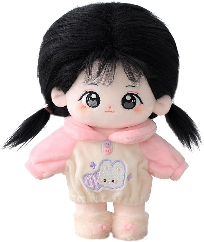 CALEMBOU Plush Doll, 20cm Cute Cotton Doll with Skeleton, Anime Plushies Soft Stuffed Dress Up Dolls, Kawaii Plush Toys Gift Come with Clothes (Doll&Clothes-Doufu-B)