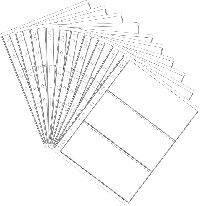 3 Pockets Paper Money Collection Supplies Pages, 10 Sheets Money Stamp Page Holders Currency Collecting Book Album Sleeves for Standard 9-Hole Coin Collector Binder
