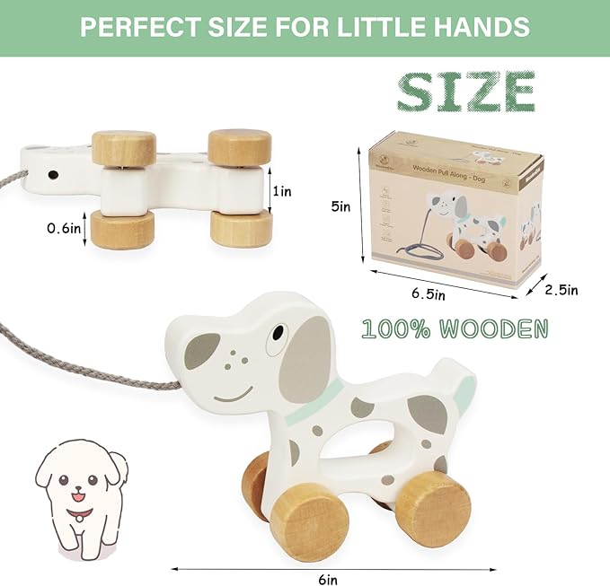 Baby Toys Car,Wooden Pull Along Toddler Toy, Developmental Toy for 1 Year Old Girl Boy Birthday Gift (Dog)