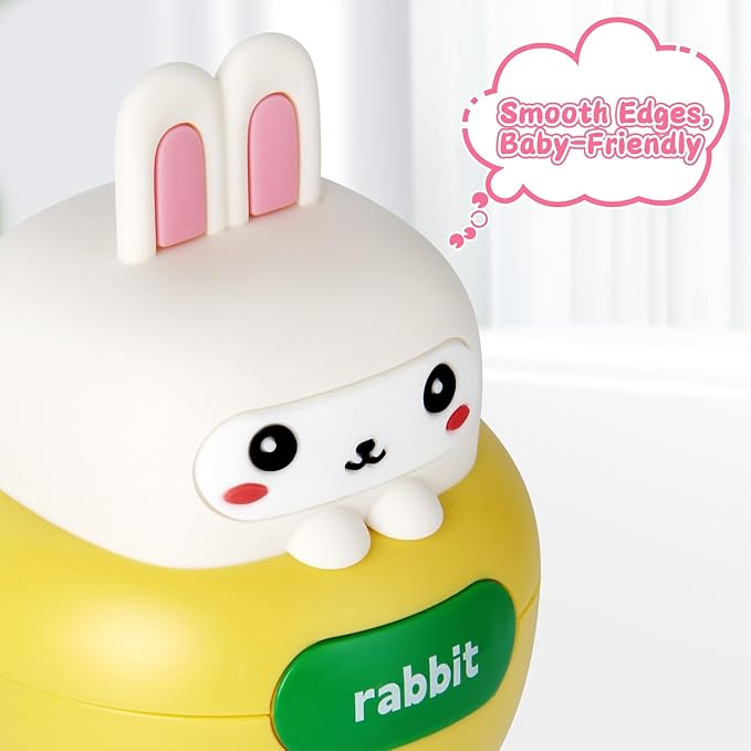 Baby Rabbit Wobble Toys, Infant Roly-Poly Tumbler Musical Wobbler, Babies Sensory Development & Teething Toy Gifts for Newborn 3-12 Month Baby Toddler Boys and Girls
