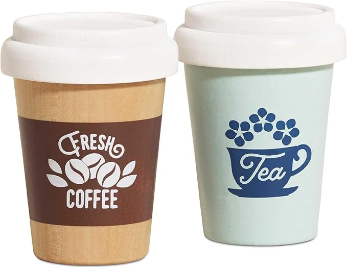 Le Toy Van - Honeybake - Take Away Coffee Cup and Tea Cup - Travel Mug Set - Kids Kitchen Accessories - Role Play Wooden Play Food - Toy Kitchen Accessories - Wooden Kitchen Toys - Age 2+ Years