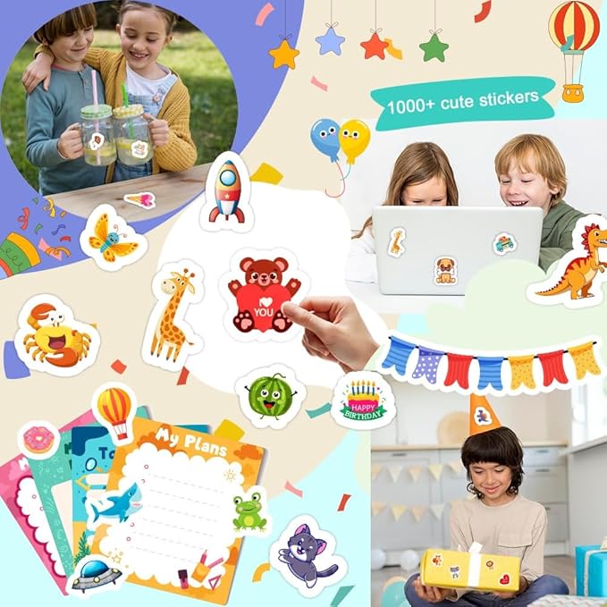48 Sheets Stickers for Kids, Cute Kids Stickers Variety Pack for Scrapbooking, Teachers Classroom Prizes, Goodie Bag Stuffers Including Animals, Cars, Dinosaurs, Fishes, Hearts, Stars and More