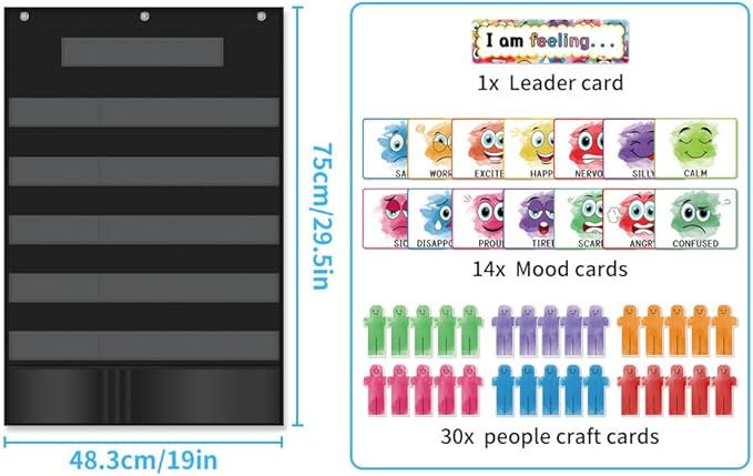 Feeling and Emotions Pocket Chart for Classroom Management Feelings Emotions Tracker for Kids Toddler Back to School Supplies Recognition Tool