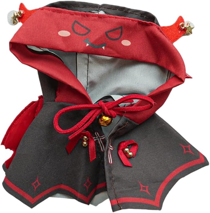 Doll Clothes for 17cm Figures,Little Devil Costume Set with Hooded Cloak and Wings, Black and red