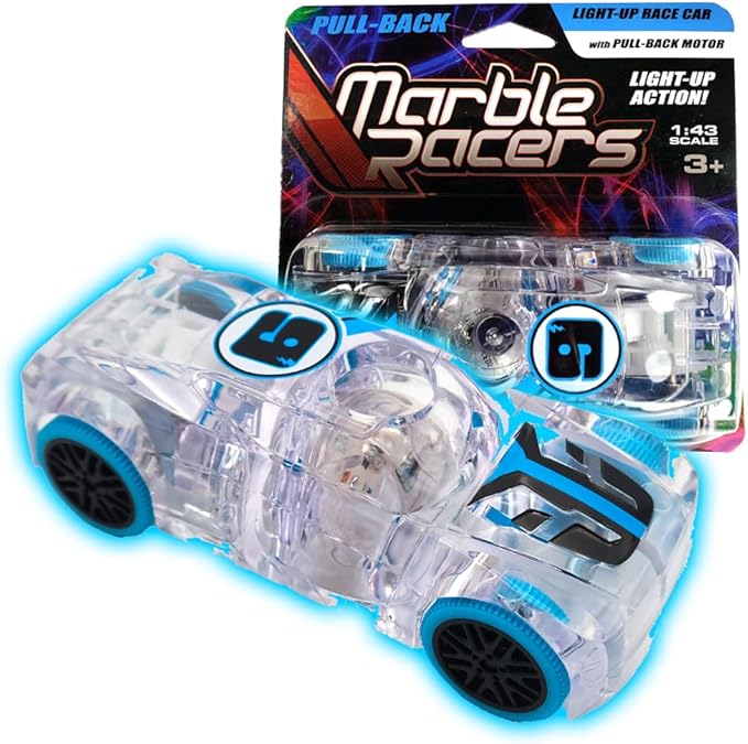 LED Light Up Pull Back Blue Race Car, Toy Vehicle for Kids 3 and Up
