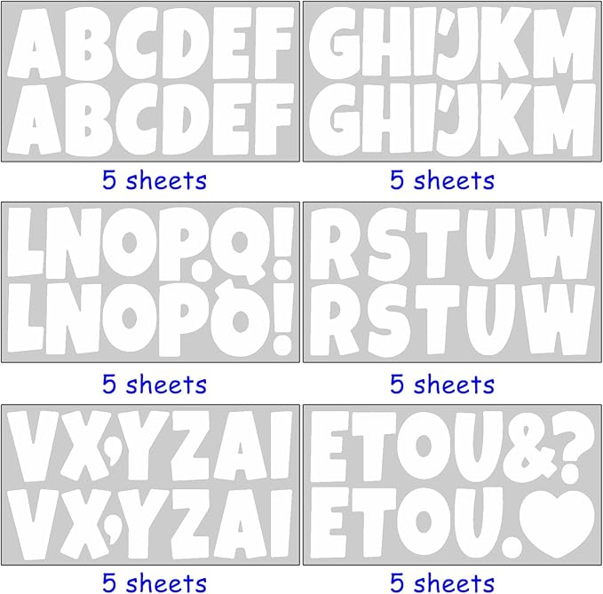 Bemeol 360 Pcs 30 Sheets Bulletin Board Letters 2.5 Inches Alphabet Stickers Self Adhesive Stick on Letters for Poster Board Classroom School Home Decor(White)