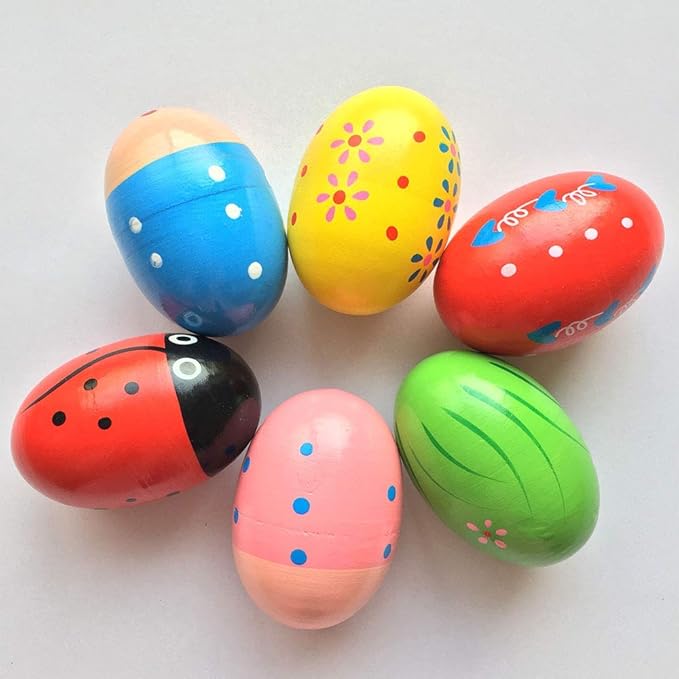 JoFAN 6 Pack Wooden Percussion Musical Shake Eggs Shakers for Kids Boys Girls Toddlers Christmas Stocking Stuffers Gifts Party Favors