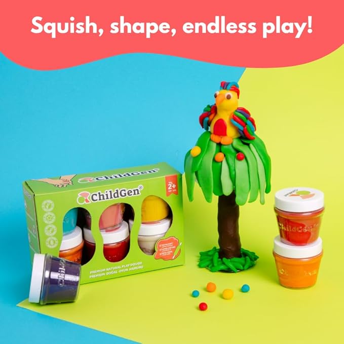 Natural Play Dough Set, Non-Toxic, Super Soft, Long Lasting Playdough, Modeling Dough, Kids Arts & Crafts, Preschool Toys, 6-Pack of 4.5-Ounce Cans