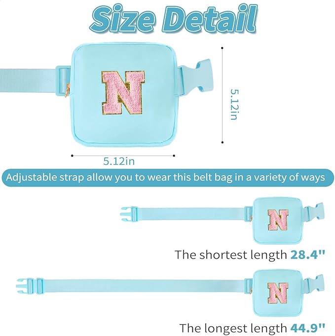 Mini Belt Bag Fanny Pack with Initials Letter Patch Small Crossbody Bags Cute Stuff Birthday Gifts for Teenager Girls Trendy Stuff for Teens - N,Blue